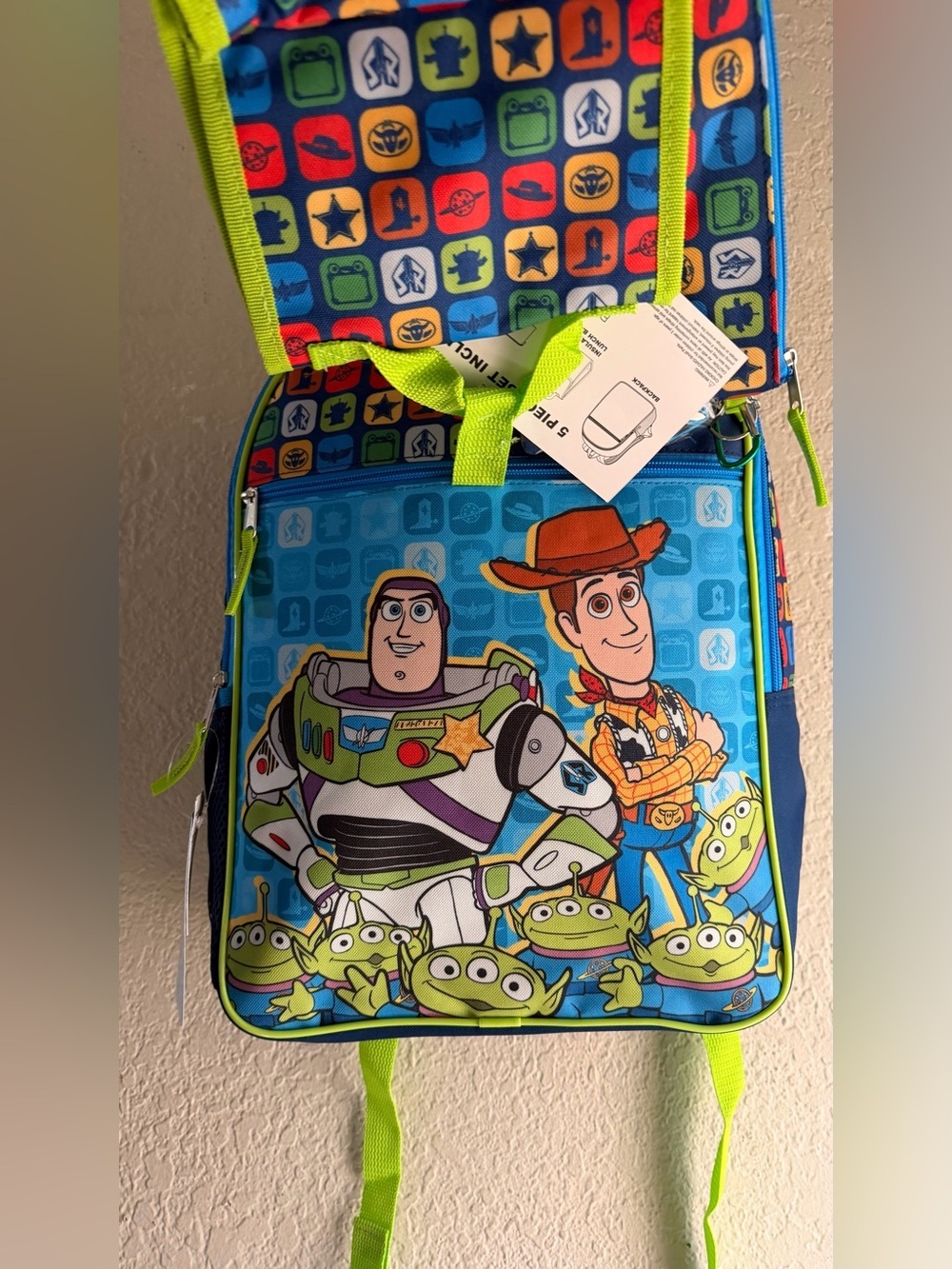 Toy Story Kids Backpack with Buzz & Woody - Bright Blue & Green 17”